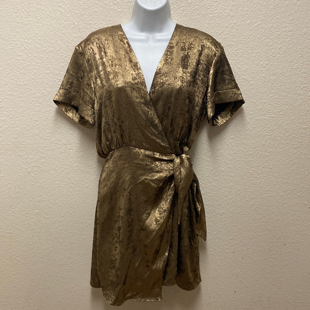 Zara Gold Wrap Dress Small
